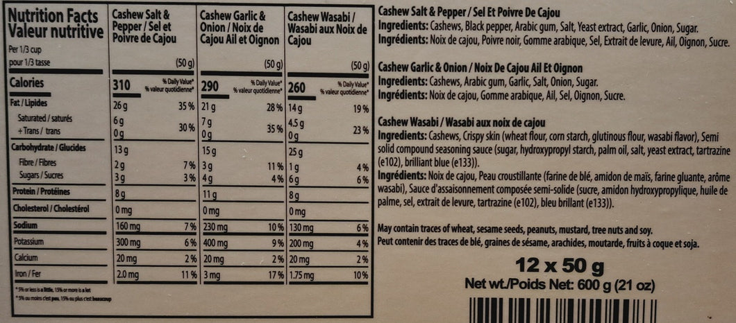 Dan D Pak Cashews Flavor Medley Assorted Packs 12x50g
