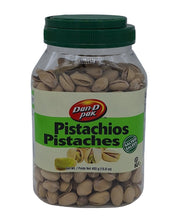 Load image into Gallery viewer, Jar of Dan-D Pak Pistachios on a gray background
