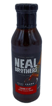 Load image into Gallery viewer, Bottle of Neal Brothers BBQ sauce on a gray background
