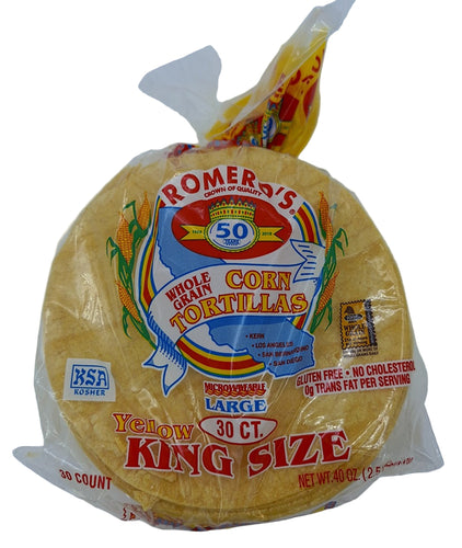 Packaged corn tortillas with Romero's branding on a white background
