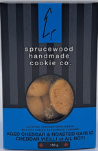 Load image into Gallery viewer, Sprucewood Handmade Cookie Co. Cocktail Cheddar Shortbread - Aged Cheddar&amp; Roasted Garlic 150g
