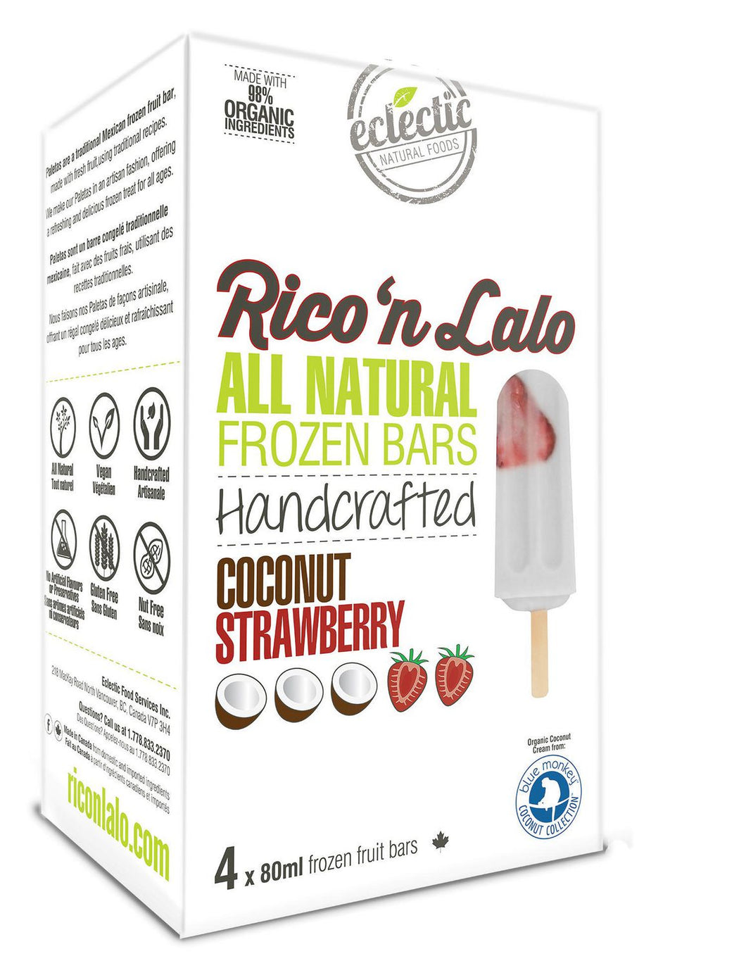 Rico N Lalo Coconut Strawberry Frozen Bars